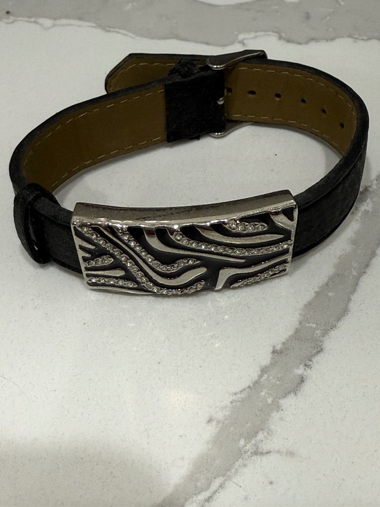 Lia Sophia Jewelry - Lia Sophia Zebra Crystal Leather Bracelet – Black Silver Tone Statement Cuff